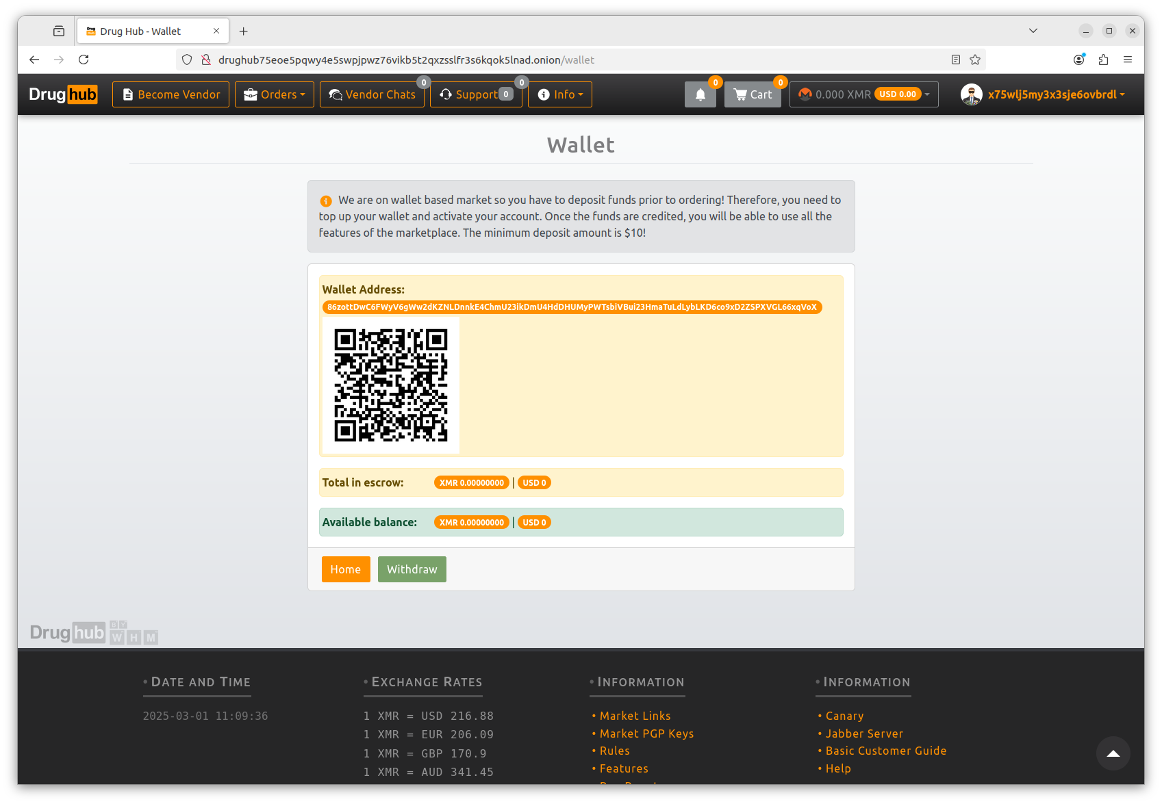 Monero self-custody wallet showing receive address and transaction confirmation